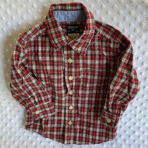 Oshkosh B’Gosh Red & Green Plaid Buttoned Collared Long Sleeve Shirt-2T